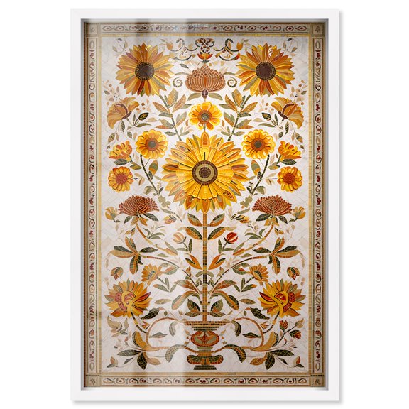 Golden Tree of Life Shadowbox Print Floral Wall Art by Art Remedy, White Frame, 36 x 54