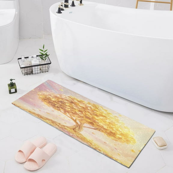 Golden Tree with Leaf Bath Mat 39x20 Non-Slip Bathroom Rugs Absorbent Soft Plush Quick Dry for Tub Shower Kitchen Home Decor