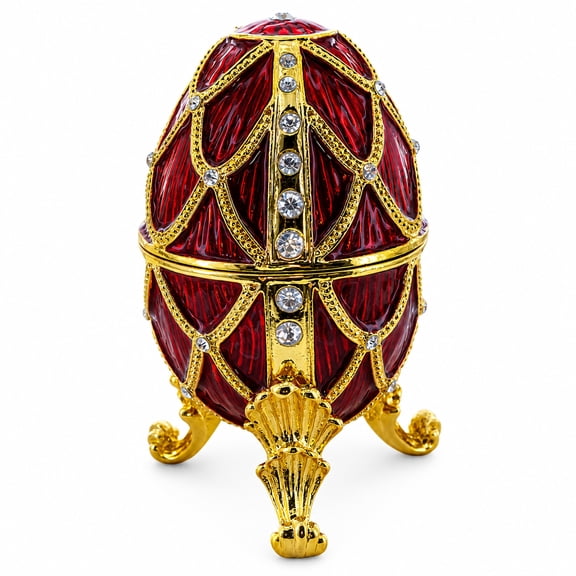 Golden Trellis Crimson Enamel Royal Inspired Imperial Metal Easter Egg