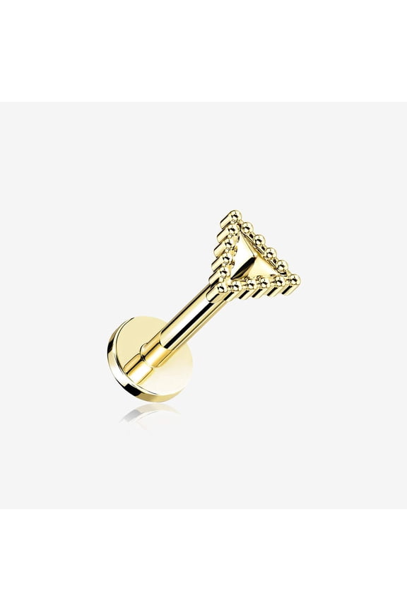 Golden Triangle Beveled Beaded Edge Top Internally Threaded Steel Flat Back Stud Labret