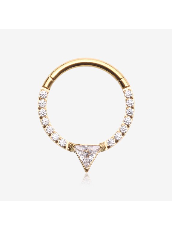 Golden Trilliant Sparkle Multi-Gem Steel Seamless Clicker Hoop Ring