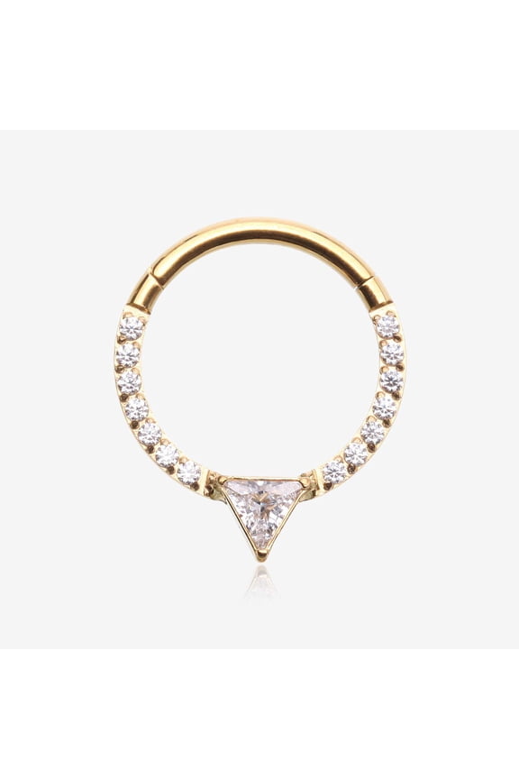 Golden Trilliant Sparkle Multi-Gem Steel Seamless Clicker Hoop Ring