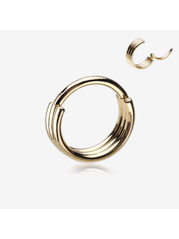 Golden Triple Stack Hinged Steel Segment Clicker Ring