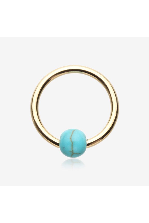 Golden Turquoise Stone Ball Captive Bead Ring