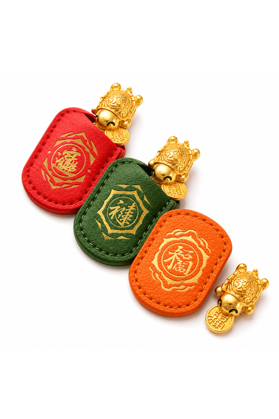 Golden Turtle Lucky Charm Talisman, Handmade Feng Shui Inspired Amulet with Leather Sleeve for Purse, Pocket and Gift