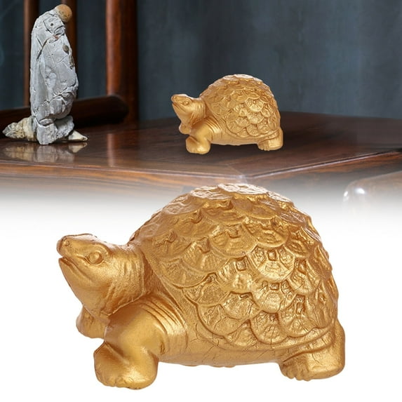 Golden Turtle Statue, Turtle Decor Figurines, 2.55x1.5Inch Plastic Turtle Sculpture, Chinese Handmade Figurines Ornament, 1Pcs Home Office Tabletop Decorations Souvenir