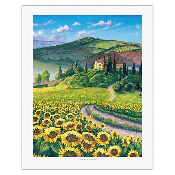Golden Tuscana (Tuscany) - Italy - Sunflower Field - From an Original Color Painting by Scott Westmoreland - Fine Art Rolled Canvas Print 20in x 26in