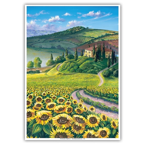 Golden Tuscana (Tuscany) - Italy - Sunflower Field - From an Original Color Painting by Scott Westmoreland - Master Art Print 10in x 14in