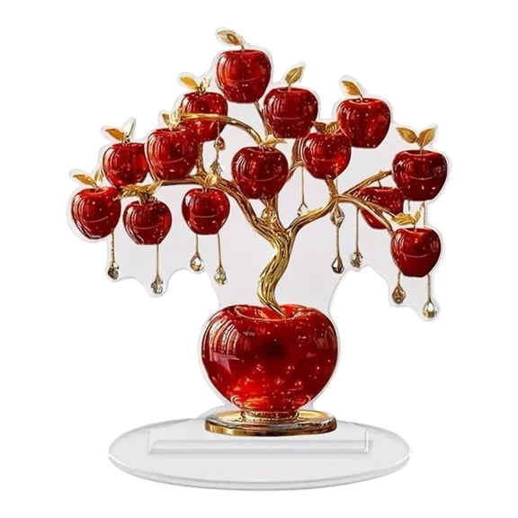 Golden Twig Glossy Red Apple Tree Acrylic Tabletop Ornament Pendant Farm Living Room Good Fortune Desk Decor