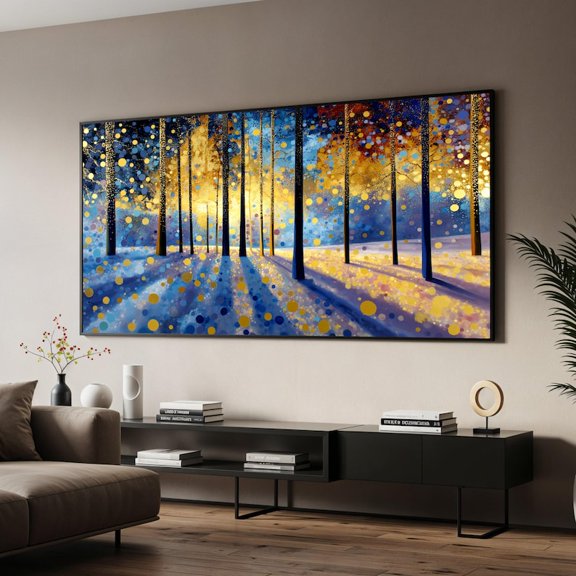 Golden Twilight Forest Glow Canvas Wall Art Panoramic Abstract Landscape 8x12 UNFRAMED