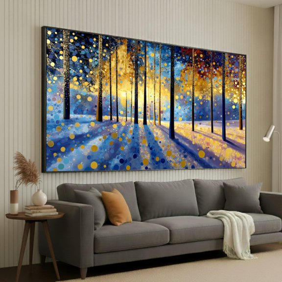 Golden Twilight Forest Panorama Canvas Wall Art Blue Abstract Tree Landscape 8x12 UNFRAMED