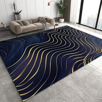 Golden Twisted Water Area Rug, Black And Blue Marble Background Living Room Rugs, With Anti-Slip Backing Washable Indoor Carpet For Living Room Bedroom Study Dining Room 4x5ft