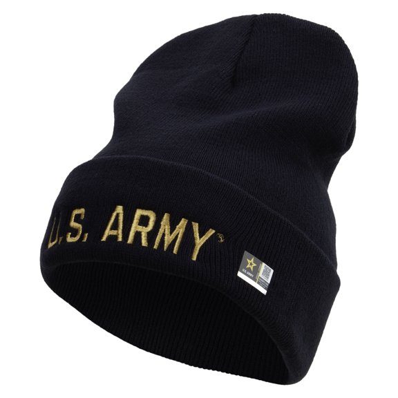 Golden US Army Embroidered 12 Inch Long Knitted Beanie - Navy OSFM