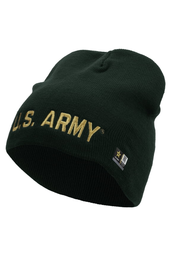 Golden US Army Embroidered 8 Inch Knitted Short Beanie - Dk Green OSFM