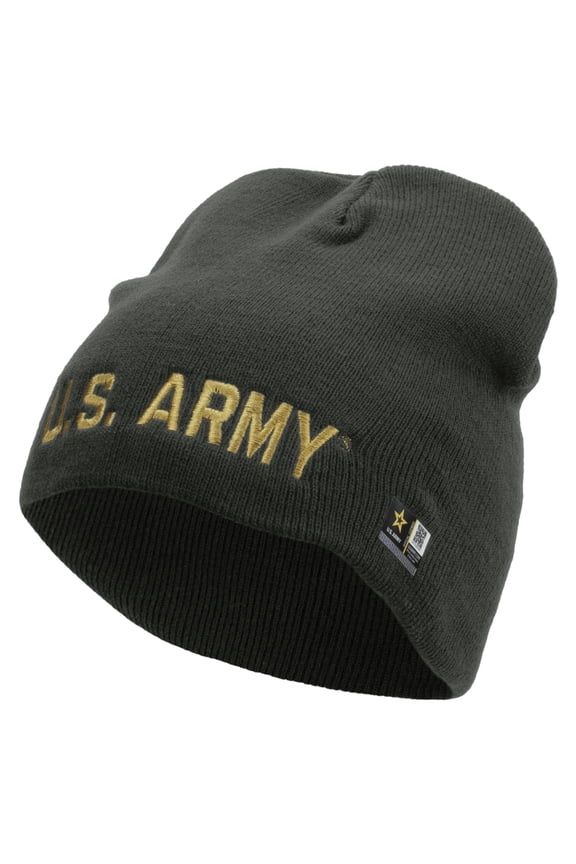 Golden US Army Embroidered 8 Inch Knitted Short Beanie - Dk Grey OSFM