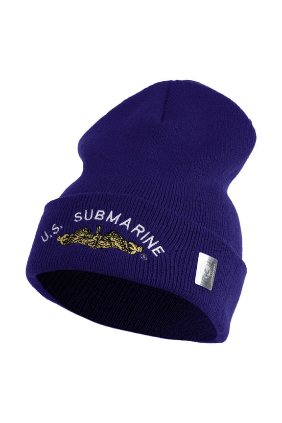 Golden US Submarine Logo Embroidered 12 inch Cuffed Knit YP Long Beanie - Royal OSFM