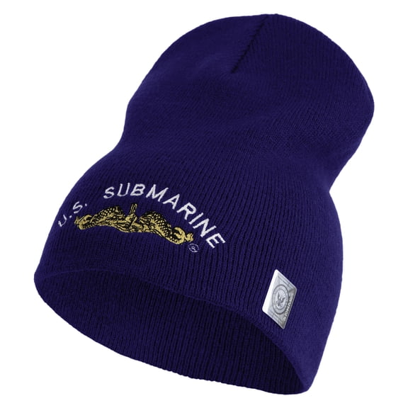 Golden US Submarine Symbol Embroidered Heavyweight Classic Knit YP Short Beanie - Royal OSFM