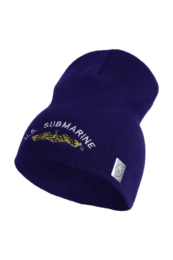 Golden US Submarine Symbol Embroidered Heavyweight Classic Knit YP Short Beanie - Royal OSFM