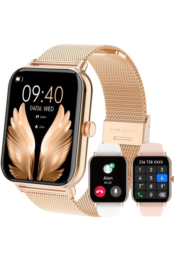 Golden Unisex Smartwatch for iPhone/Android - Bluetooth 5.0 Call Function, Step & Calorie Tracker, Fitness Smart Watch for Men Women