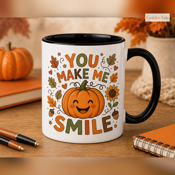 Golden Vale Cheerful Mug Smiling Pumpkin Fall Coffee