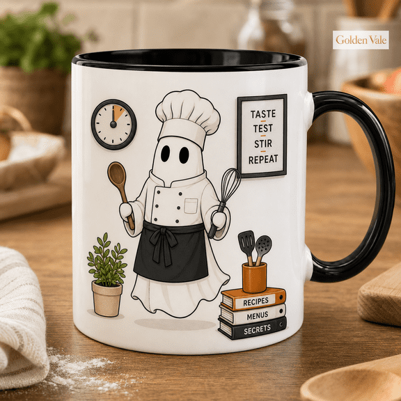 Golden Vale Playful Coffee Mug Ghost Chef Kitchen Humor
