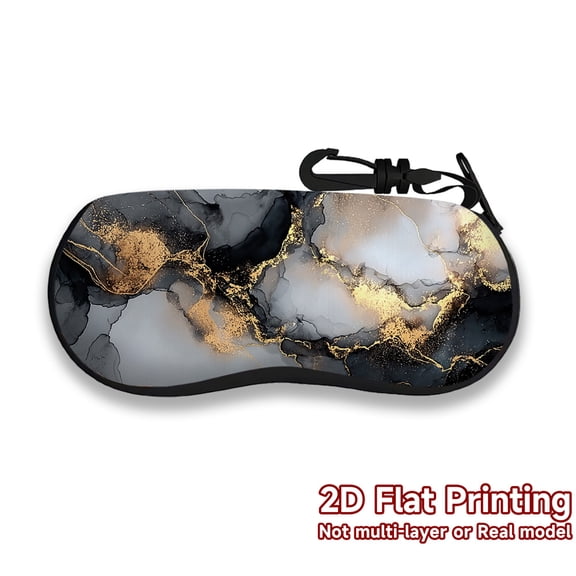 Golden Vein Marble Pattern Glasses Case Neoprene Lightweight Soft Shell Padded Protection Zip Closure Portable Travel Accessory