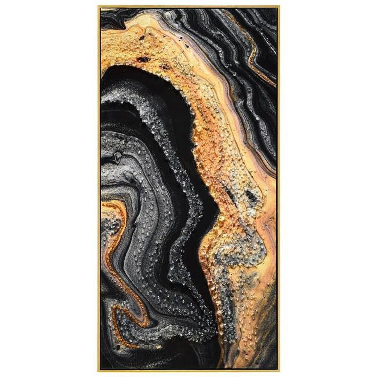 "Golden Veins IV" Crystallus Epoxy Coated Wrapped Framed Glossy AbstractCanvas Wall Art with Heavy Acrylic Crystal Shards Embellishments