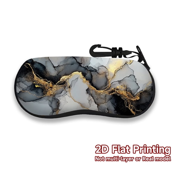 Golden Veins Marble Pattern Glasses Case Neoprene Lightweight Soft Shell Padded Protection Zip Closure Portable Travel Accessory