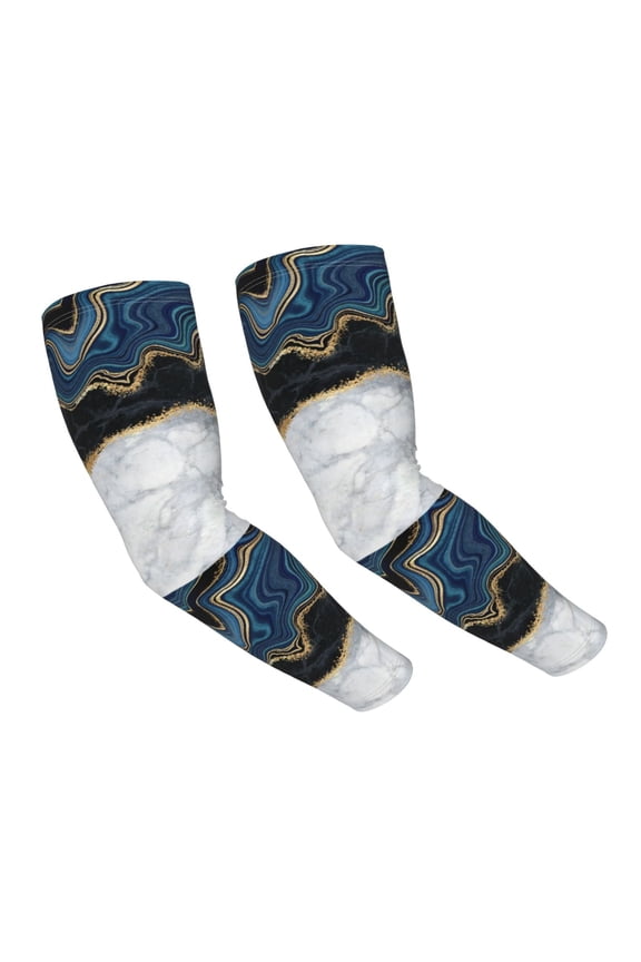 Golden Veins Marble Unisex Uv Sun Protection Arm Sleeves 19 Inch Cooling Ice Silk Arm Cover For Sport Gardening Farm