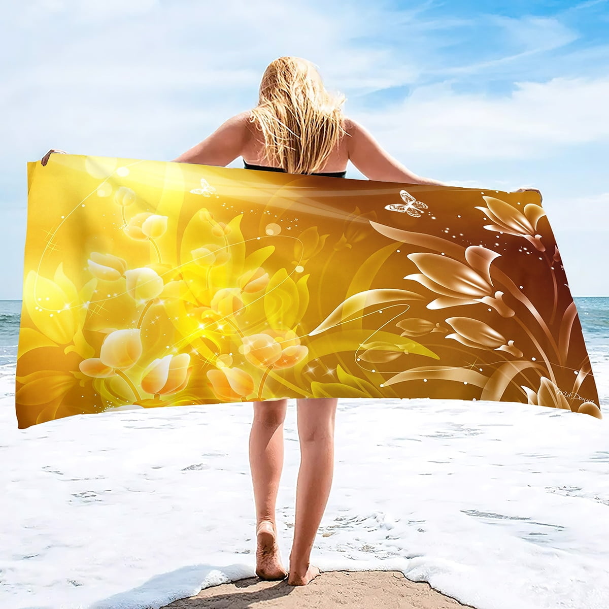 Golden Vintage Bath Towels Oversized Lightweight Sandless Beach Towels 