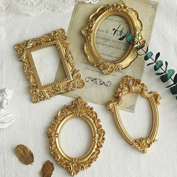 Golden Vintage Photo Frame,Vintage Home Decor Miniature House Wall Picture Frames,Mini Frames for Home Photo Background Props Ornament Decor