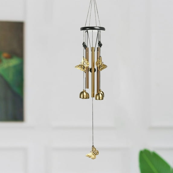 Golden Vintage Wind Chime Metal Hanging Ornament Flying Birds Butterflies Owl Garden Patio Home Decor Soothing Sound
