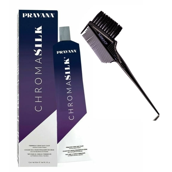 Golden Violet Brown / 4.37 , Pravana Chromasilk Permanent Creme Hair Color 3 oz / 90 ml Chroma Silk Cream Haircolor Dye - Pack of 2 w/ Sleek 3-in-1 Brush Comb