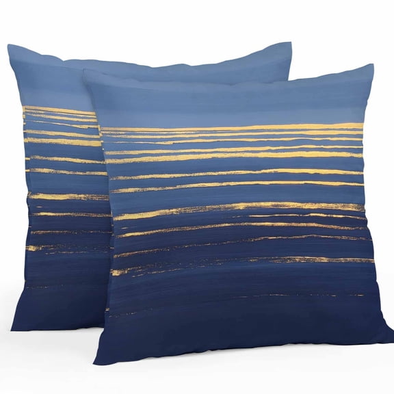 Golden Water Ripple Outdoor Pillow Covers Pack of 2 Dark Blue Ocean Abstract Sunrise Sunset Waterproof Throw Pillow Covers Decorative Cushion Cases for Patio Garden Tent Balcony Couch 16x16 inch