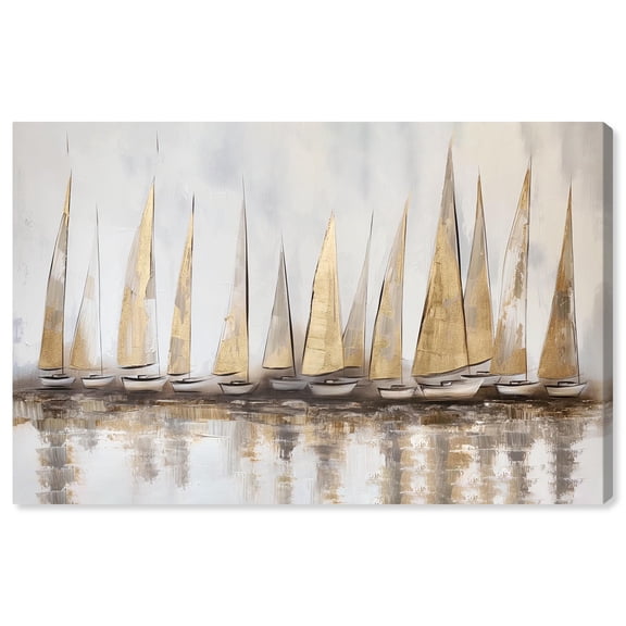 Golden Wave Boats I Canvas Coastal Classic Art by Art Remedy, Gallery Wrapped, 36" x 24"