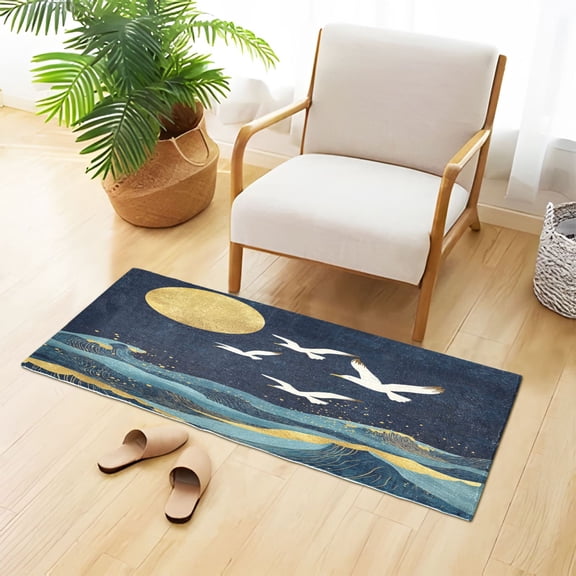 Golden Waves Full Moon Seagulls Fly Plush Carpet Non Slip Runner Rug Absorbent Bath Mat 39" x 20"