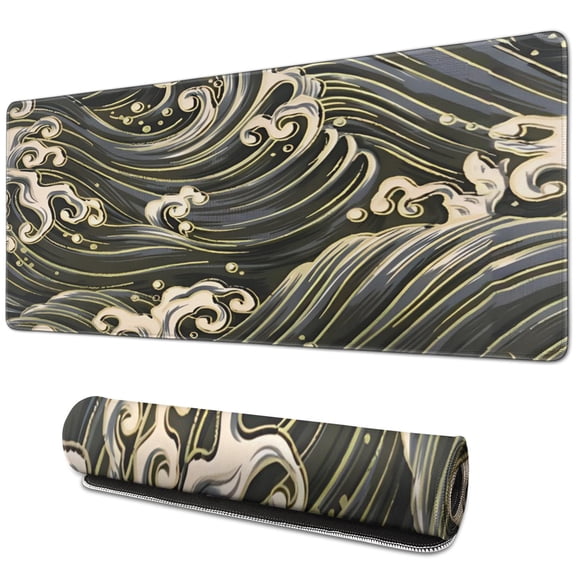 Golden Waves&nbsp;pad Mousewaterproofnon Slip&nbsp;for Office Home Work GamingmousematRubber Base Mousepad with Stitched Edges 31.5x11.8inches