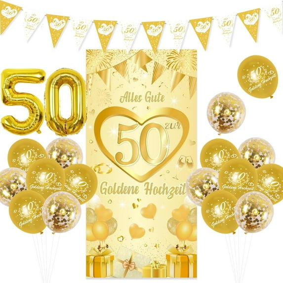 Golden Wedding Decoration, Golden Wedding 50th Anniversary Banner, Golden Wedding 50th Anniversary Balloon, Golden Wedding 50th Anniversary Background Decoration