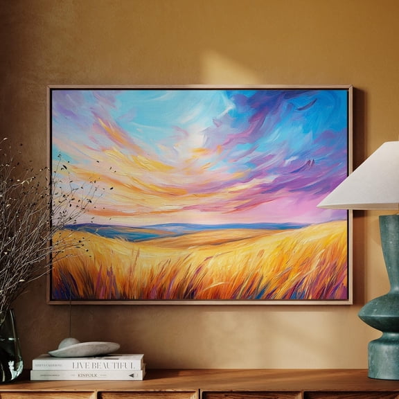 Golden Wheat Field At Sunset Vibrant Impressionist Landscape Painting Wall Art Print For Serene Wall Decor Wall Art Modern Wall Decor Wall Art