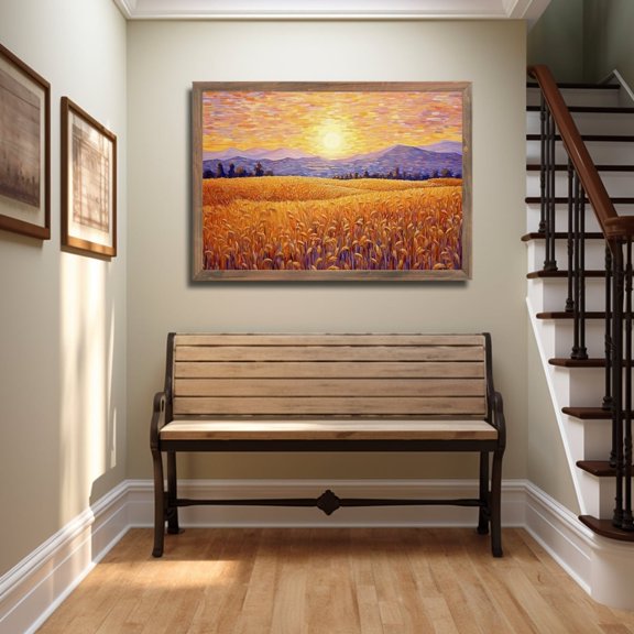 Golden Wheat Field Rustic Sunset Landscape Wall Decor Unframed Paper Print