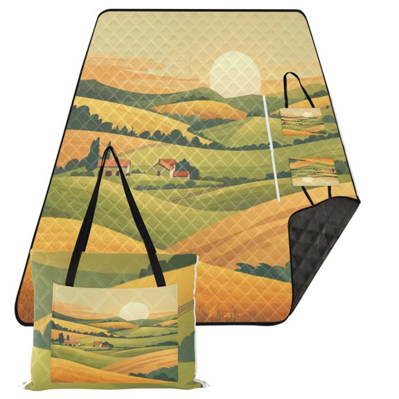 Golden Wheat Fields Extra Large Picnic Beach Blanket Waterproof Sand Proof Portable Outdoor Mat 80x118