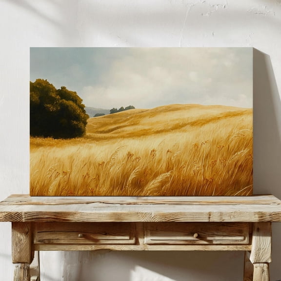 Golden Wheat Fields Under Soft Skies: Serene Landscape Wall Art Print For Rustic And Nature-Inspired Home Decor Wall Art, Modern Wall Decor, 12x18 UNFRAMED