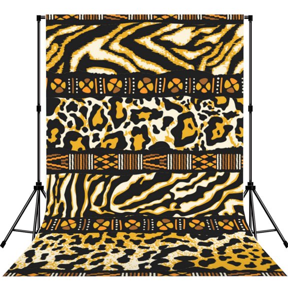 Golden Wild Animal Skins With African Tribal Motifs Photography Backdrop 5x7Ft Background for Photo Studio Video Recording Birthday Party Wedding Home Decor