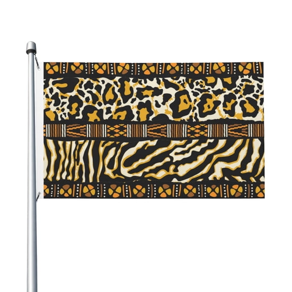 Golden Wild Animal Skins With African Tribal Motifs Flag 3X5 Ft Garden Yard House Flags Banner Sign Outdoor Indoor Party Home Garden Decoration