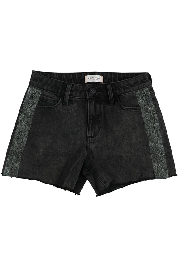 Womens Glitter Racing Stripe Casual Denim Shorts, Black, 26