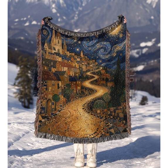 Golden Winding Road, Starry Sky and Hillside Village Woven Throw ...
