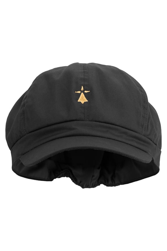 Golden Windmill Sign Embroidered Cotton Elastic Big Size Newsboy Cap - Black XL-2XL