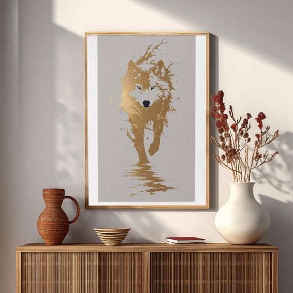Golden Wolf Print, Minimalist Spirit Animal Wall Art