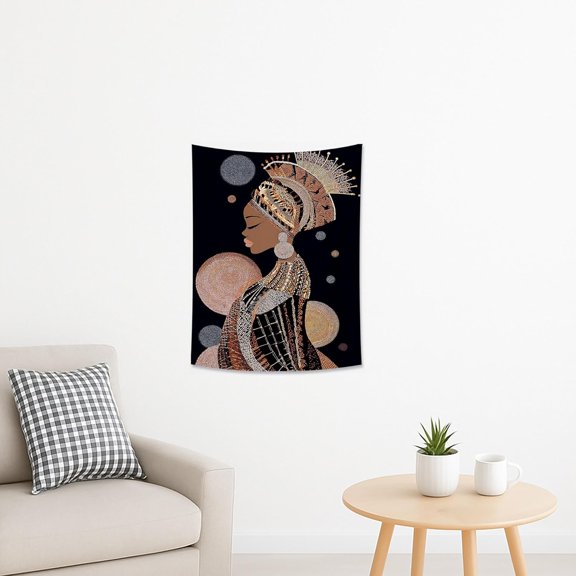 Golden Woman Tapestry, Celestial Decorative Wall Hanging in Earth Tones, Aesthetic for Bedroom, Living Room, Divine Theme 30x40 Inch