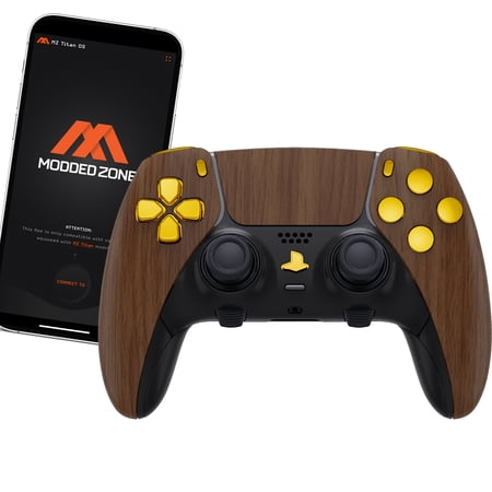 Golden Wood MODDEDZONE Custom Modded EDGE Controller for PS5 & PC With Mobile App Controlled Smart Anti-Recoil and Rapid Fire Mods